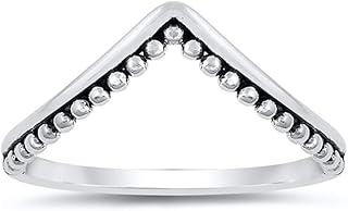 Chevron Bali Bead Stacking Ring in Sterling Silver, Sizes 3-12