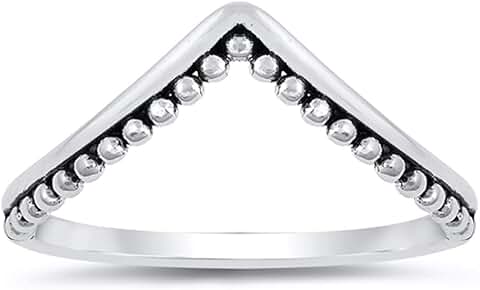 Chevron Bali Bead Stacking Ring in Sterling Silver, Sizes 3-12