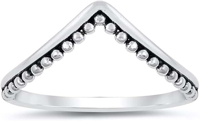 Chevron Bali Bead Stacking Ring in Sterling Silver, Sizes 3-12