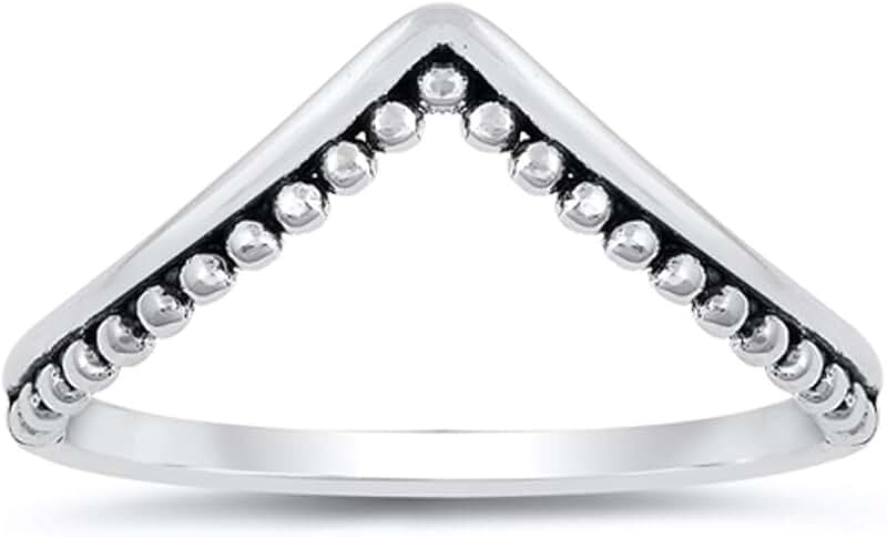 Chevron Bali Bead Stacking Ring in Sterling Silver, Sizes 3-12