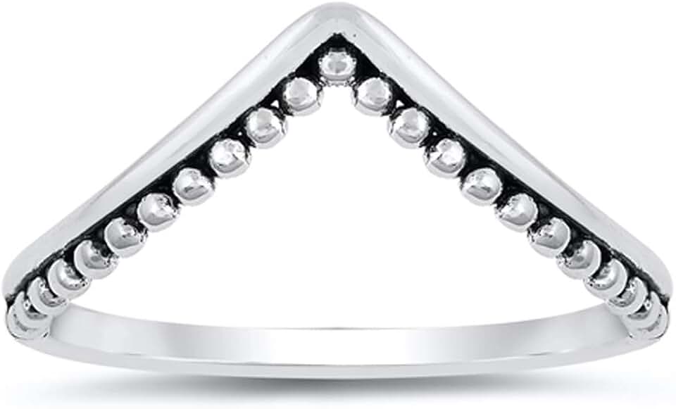 Chevron Bali Bead Stacking Ring in Sterling Silver, Sizes 3-12