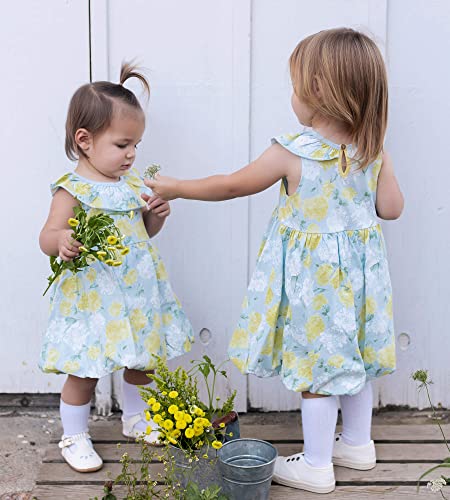 Girls' Dress, Infant & Toddler, Short & Long-Sleeve, 100%  Cotton, Sky Hydrangea, 9 Months