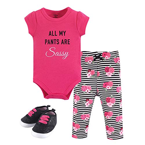 Uni  Baby Cotton Bodysuit, Pant and Shoe Set, Sassy Pants, 0-3 Months