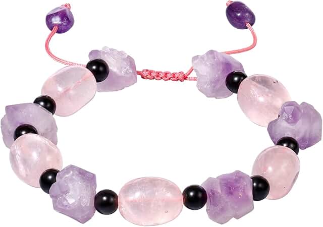 Rose Quartz and Raw Amethyst Beaded Bracelet for Women