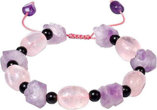 Rose Quartz and Raw Amethyst Beaded Bracelet for Women