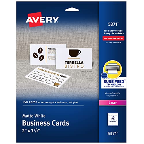 Printable Business Cards, Laser Printers, 250 Cards, 2 x 3.5 (5371)