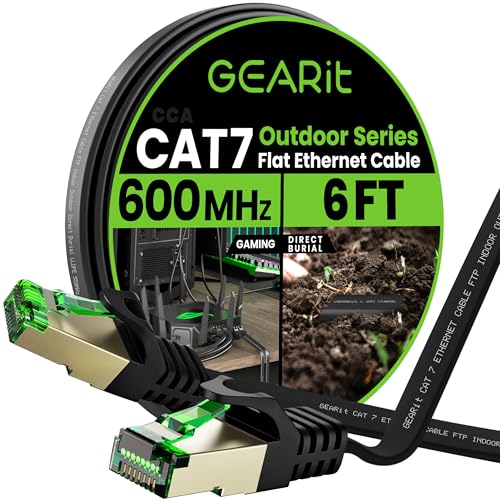 6ft Outdoor Flat Cat 7 Ethernet Cable, Black
