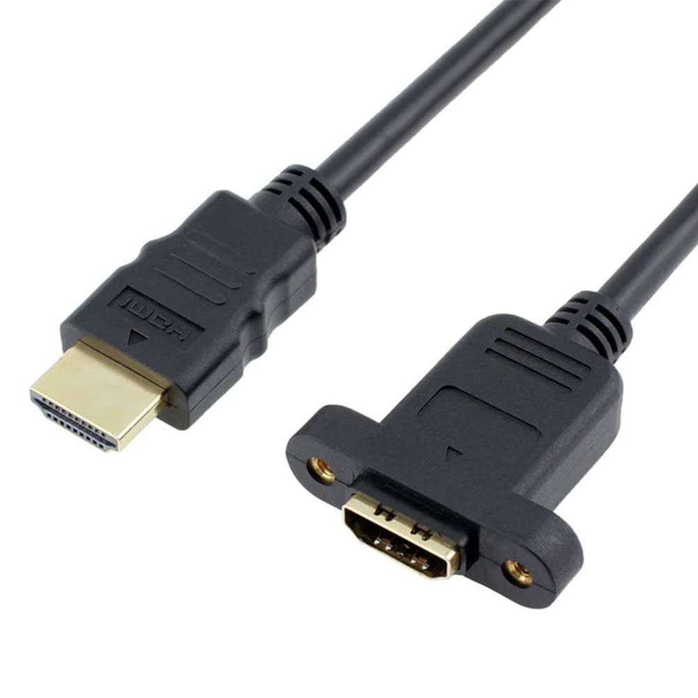 HDMI Extension Cable High Speed HDMI Male to Female Extension Wire Cord HDMI Extender w/Screw Nut for Panel Mount - Gold Plated Plugs, Black (1FT)