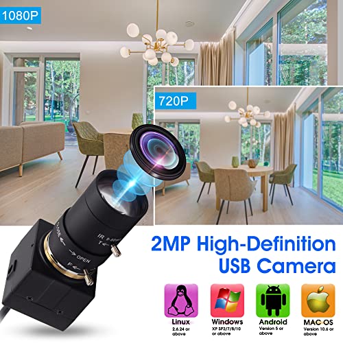 2MP USB Camera Manual Optical Zoom 5-50MM Lens with Sony IMX323 Sensor,1080P USB Camera H.264 Format Low Light Correction for Desktop Laptop,Streaming Calling Computer Camera(2MP-SFV-5-50mm)