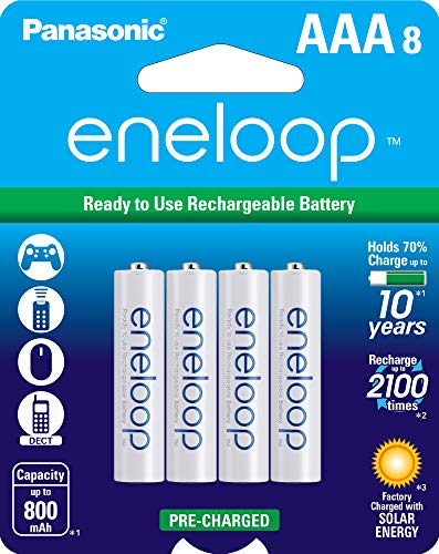 Panasonic BK-4MCCA8BA AAA 2100 Cycle Ni-MH Pre-Charged Rechargeable Batteries, 8-Battery Pack