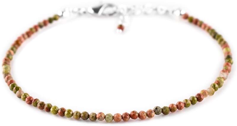 Natural gemstone bracelet with micro beads and silver chain