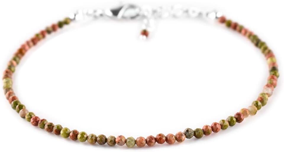 Natural gemstone bracelet with micro beads and silver chain