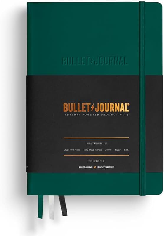 Green A5 hardcover dotted bullet journal with 206 pages