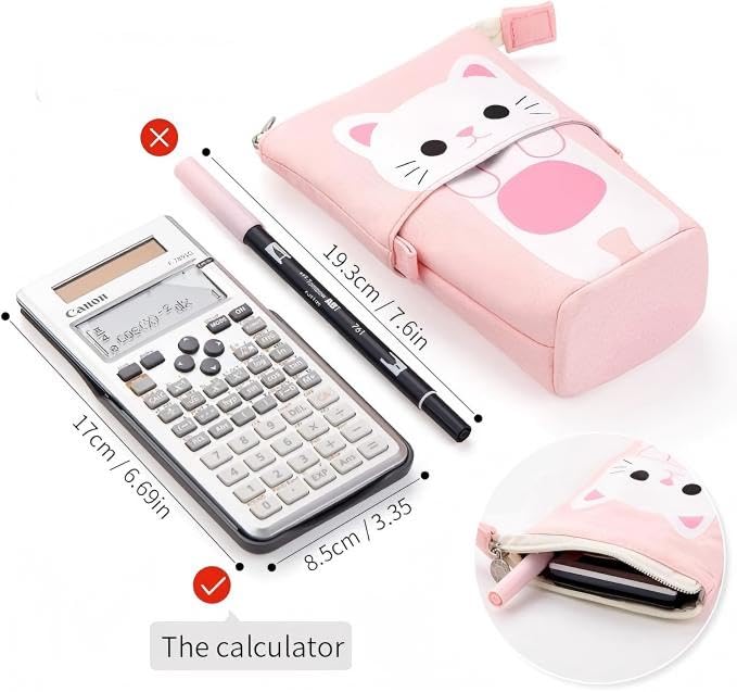 Pink cartoon cat pencil pouch for students