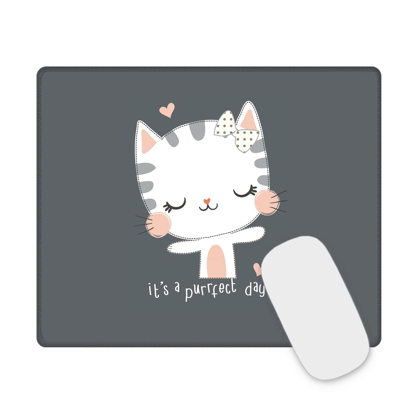 Small stitched edge rectangle mouse pad with cute cat design