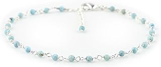 Natural Larimar Beaded Rosary Anklet for Women