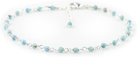 Natural Larimar Beaded Rosary Anklet for Women
