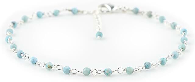 Natural Larimar Beaded Rosary Anklet for Women