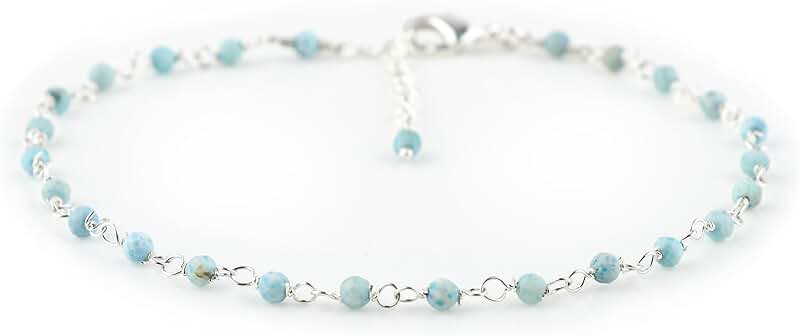 Natural Larimar Beaded Rosary Anklet for Women