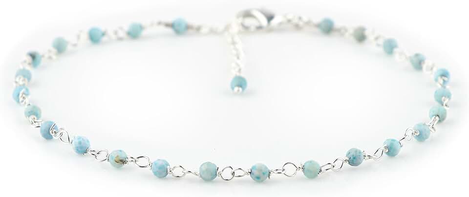 Natural Larimar Beaded Rosary Anklet for Women