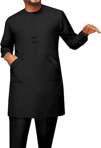 Traditional African Men’s Long Sleeve Shirt and Pants Set