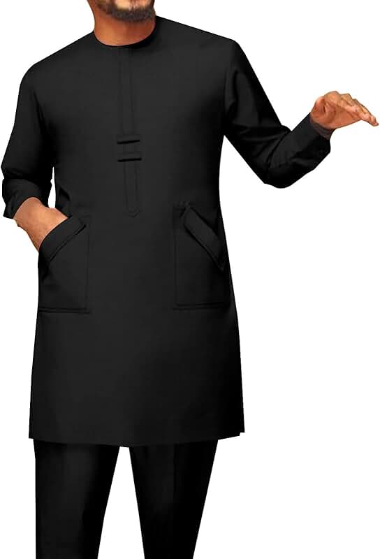 Traditional African Men’s Long Sleeve Shirt and Pants Set
