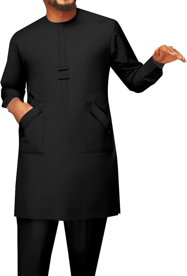 Traditional African Men’s Long Sleeve Shirt and Pants Set