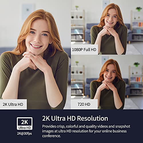 2022  2K Ultra HD Zoomable Webcam with Dual Microphone, Fixed Focus Web Camera with Tripod and Privacy Cover, 90 Wide-Angle View for Desktop/Laptop/Mac, Work with Skype/Zoom/WebEx/Lync