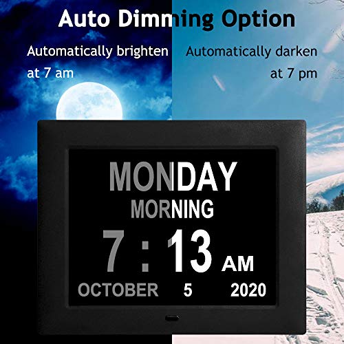 2022 Newest Version Digital Day Clocks 8 Alarms Auto-Dimming Extra Large Day and Date Calendar Dementia Clocks for Seniors Elderly Vision Impaired Memory Loss