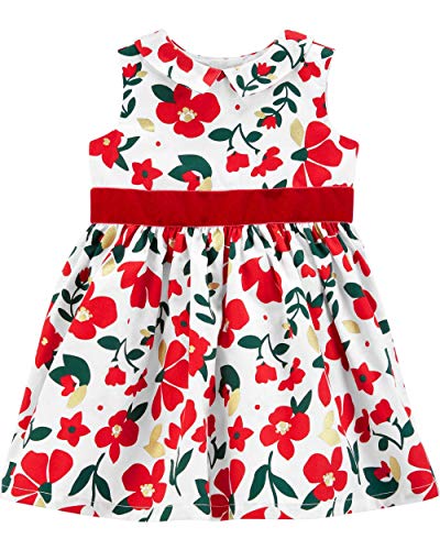 Baby Girls' Full Skirt Party Dress, Red Floral, 3 Months