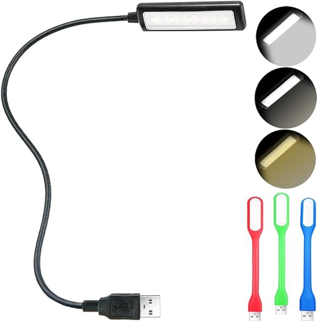 Adjustable USB Reading Light with 3 Colors and Brightness