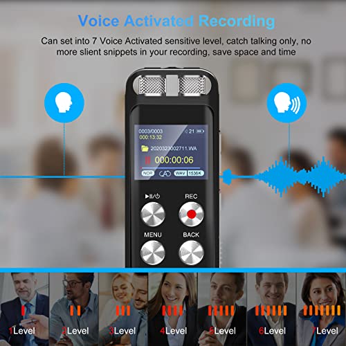 48B Digital Voice Recorder: Voice Activated Recorder with Playback, Audio Recording Device for Lectures Meetings, Dictaphone Sound Tape Recorder with Password | USB
