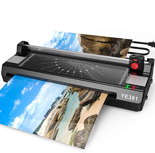 Laminator Machine for A3/A4/A6, YE381 Thermal Laminating Machine for Home Office School Use with 50 Pouches, Paper Trimmer and Corner Rounder (Black-5) (Black-6)