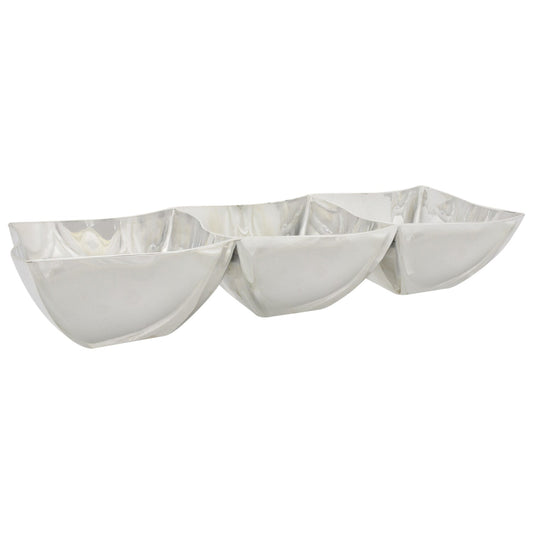 Silver Plastic 3-Section Trays, 12x5-in. (Pack of 4)