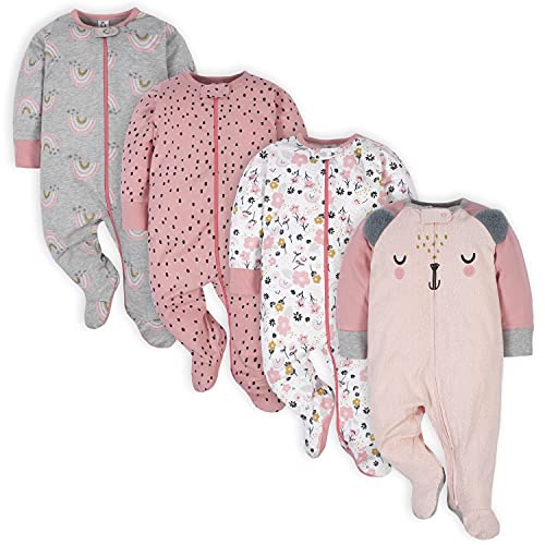 Baby Girls' 4 Pack Sleep 'N Play Footie, Bear Pink,