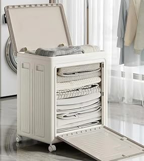 Large White Rolling Storage Box with Dual Doors