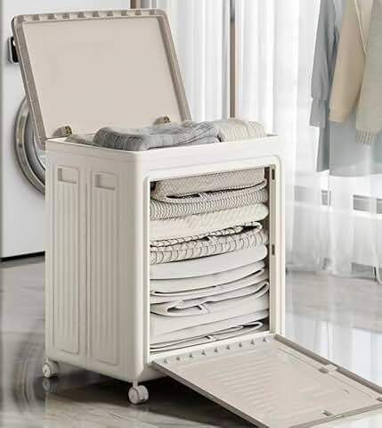 Large White Rolling Storage Box with Dual Doors
