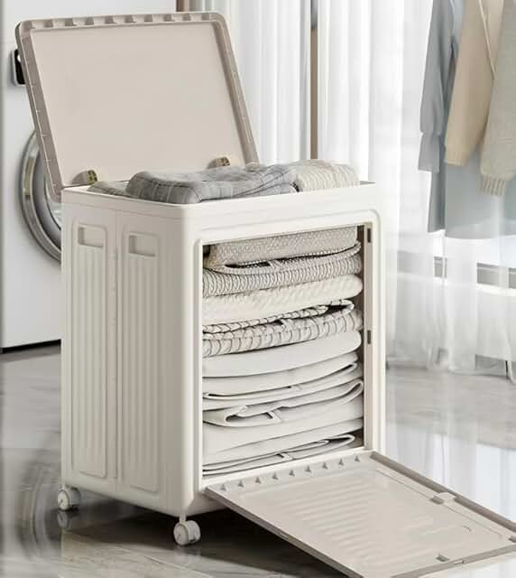 Large White Rolling Storage Box with Dual Doors