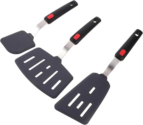 Set of three silicone cooking spatulas for frying and stirring