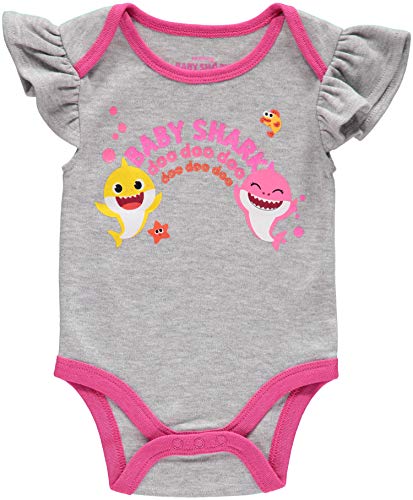 Baby Shark Baby Girls Bodysuit Three Pack - Baby Bodysuit Multipack -   Girl Clothes (Grey/White/Pink, 0-3M)
