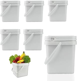 Six 2.2 Gallon Square Plastic Buckets with Lids