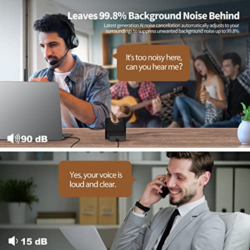 Bluetooth 5.0 Wireless Headset with AI Noise Cancelling Microphone and Charging Base for Laptop, On Ear Bluetooth Headphone Telephone Headset for PC, Cell Phone, Skype, All Day Battery Life