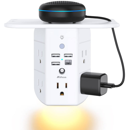Wall Outlet Extender with Shelf, Night Light, Surge Protector, and USB Ports