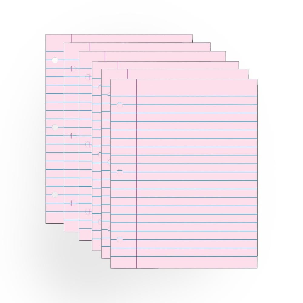 Pink 3-Hole Punched Filler Paper, 100 Sheets