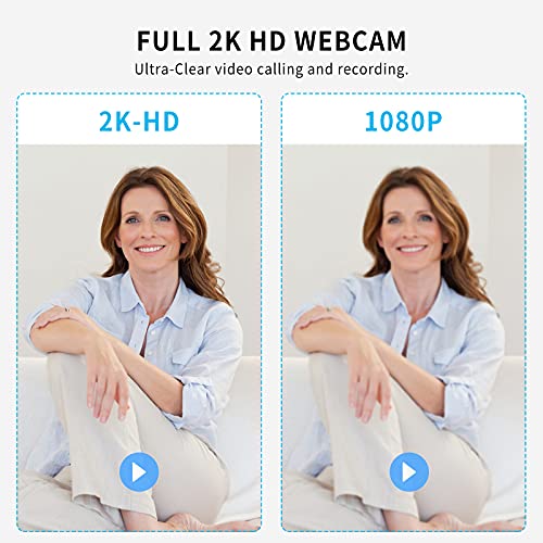 Turui Webcam 2K QHD for Desktop,USB Web Cam with Builtin Noise Reduction Dual Microphones and Builtin Two Speakers, Desktop Computer Camera Streaming Camera for Video Conferencing, Teaching