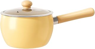 Yellow 6.3-inch ceramic-coated soup pan with lid and wooden handle