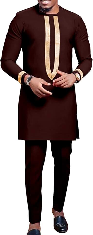 Full Sleeve Embroidered African Men’s Outfit in Plus Size