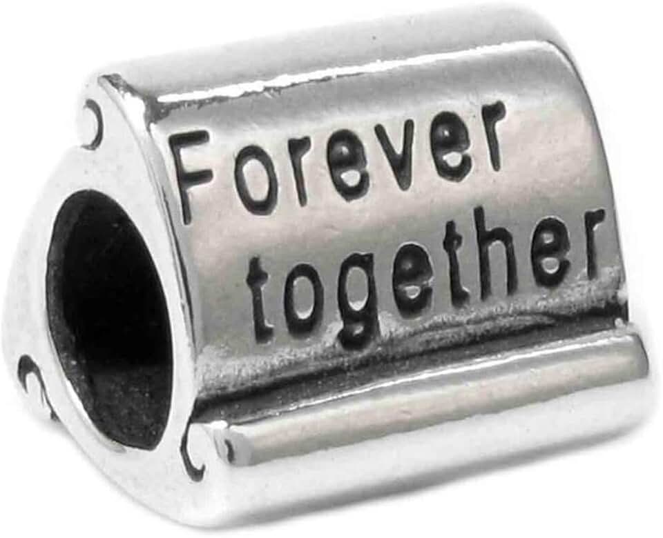 Solid Sterling Silver Forever Together Scroll Bead Charm