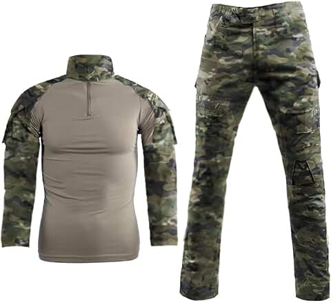 Men's Long Sleeve Woodland Tactical Combat Shirt and Pants Set