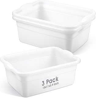 3 Pack 12 Quart Plastic Wash Basins for Kitchen and Bathroom